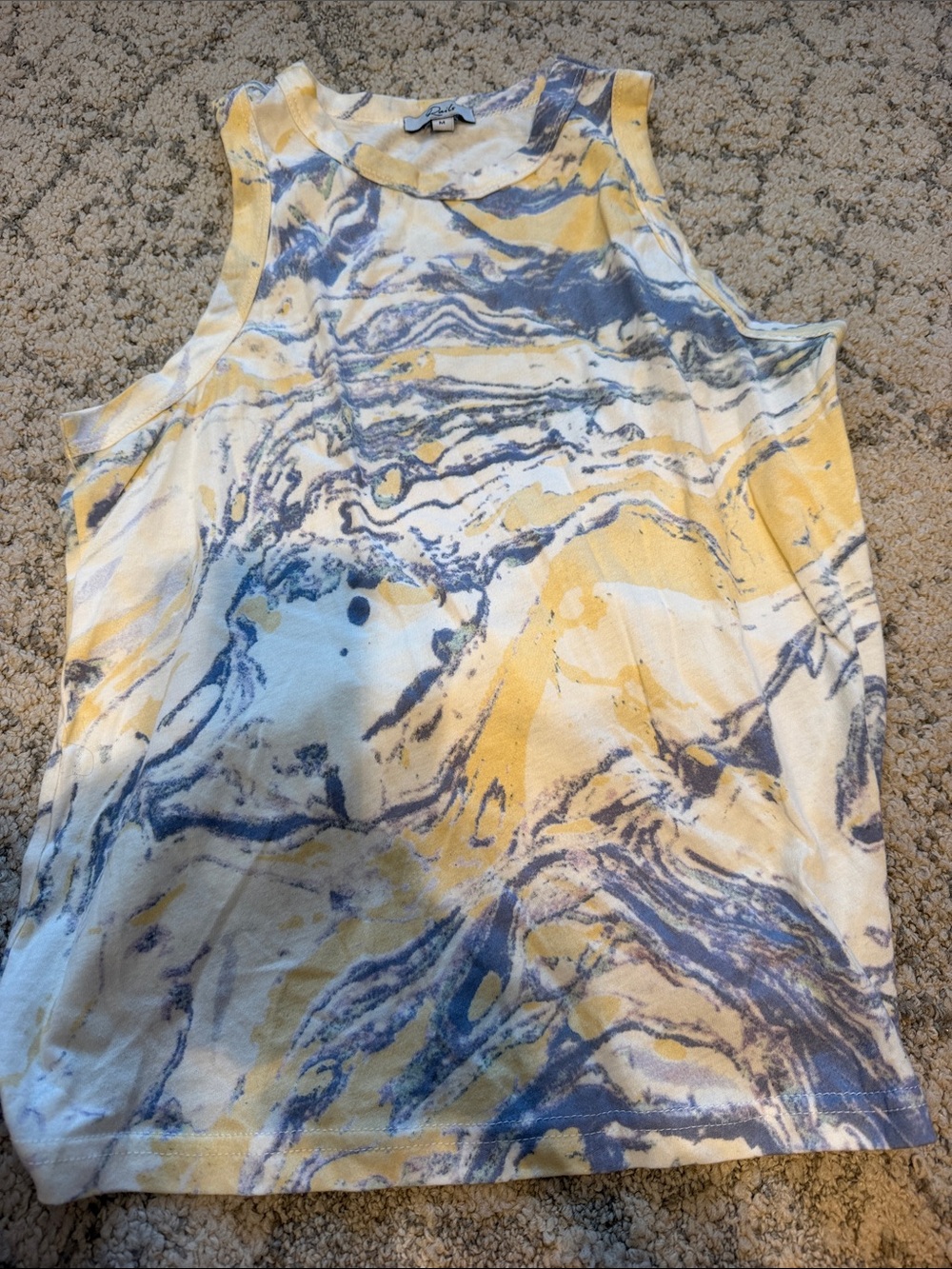 Rails Marble-Print Sleeveless Tank in Yellow & Blue